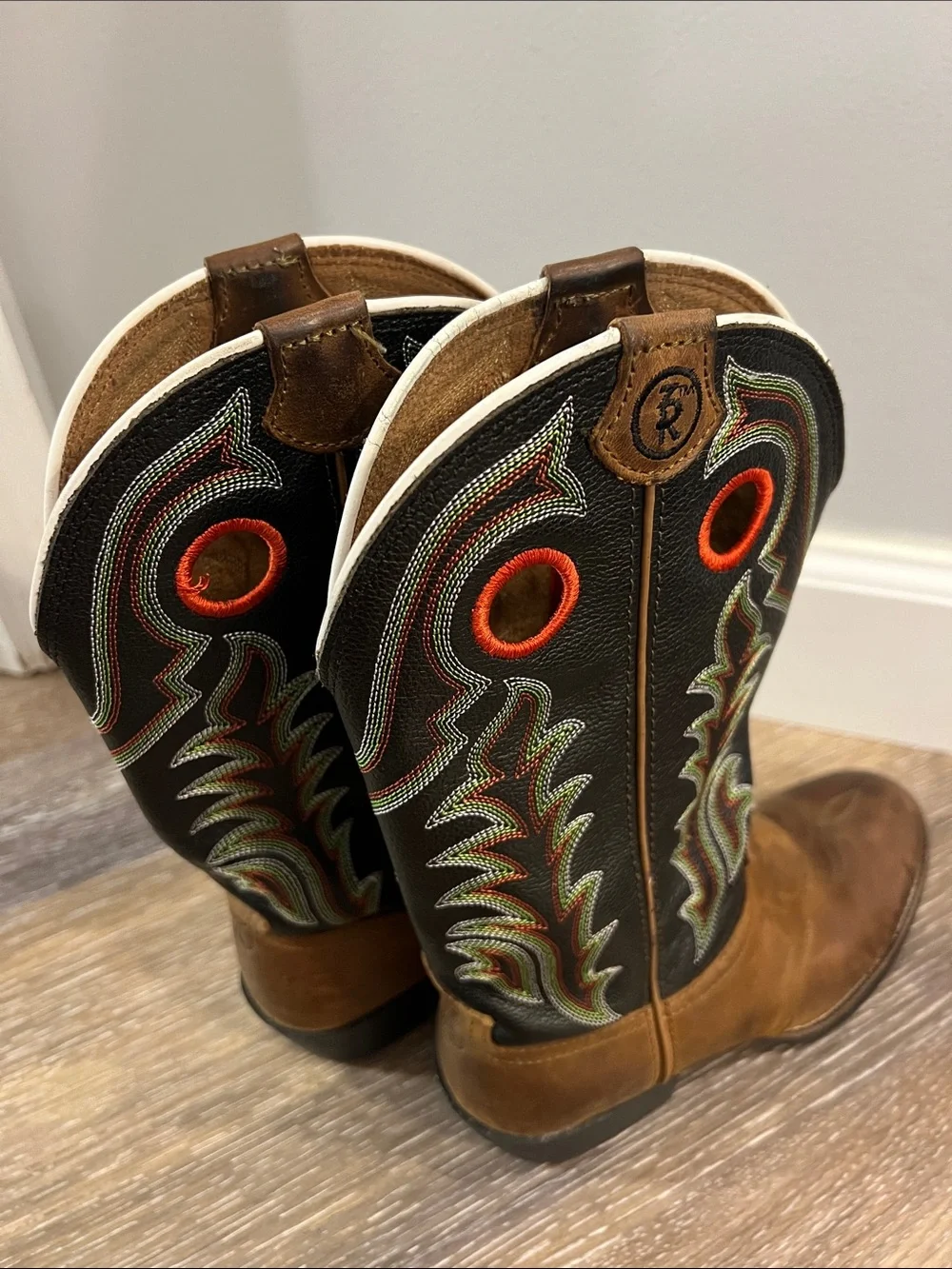 Tony Lama Kids Brown and Black Embroidered Cowboy Boots